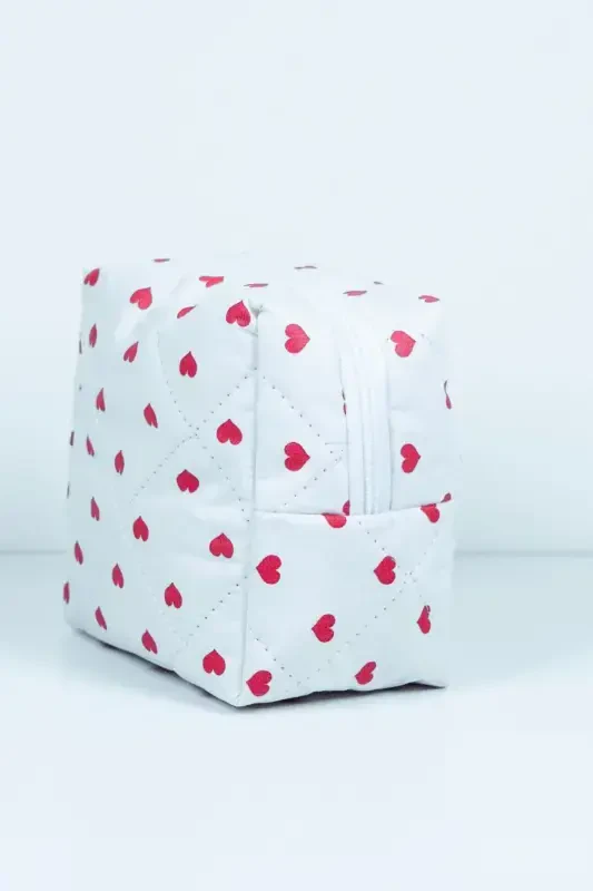 Mini yurak naqshli katta hajmli kosmetika sumkasi organizatori 10x15x20-Pushti yurakli - 5