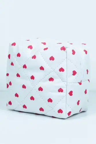 Mini yurak naqshli katta hajmli kosmetika sumkasi organizatori 10x15x20-Pushti yurakli - 6