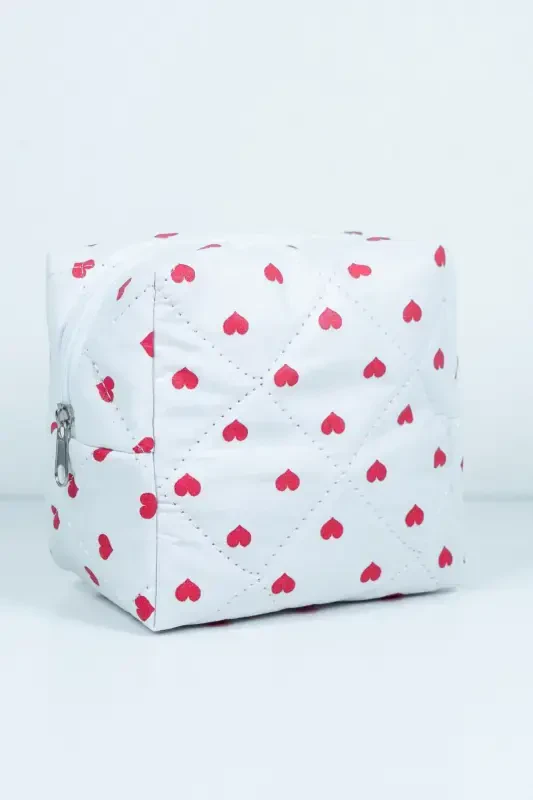 Mini yurak naqshli katta hajmli kosmetika sumkasi organizatori 10x15x20-Pushti yurakli - 7