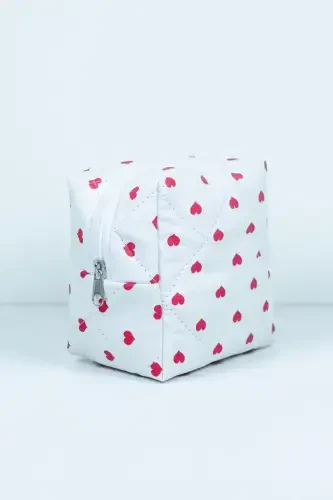 Mini yurak naqshli katta hajmli kosmetika sumkasi organizatori 10x15x20-Pushti yurakli - 8