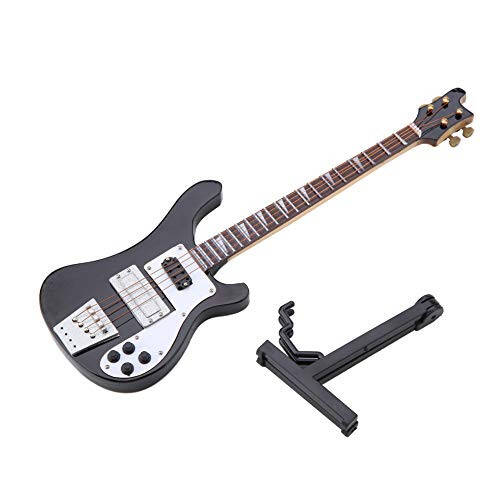 Miniature Bass, Black Miniature Bass Miniature Guitar Guitar Replica with Stand and Case Instrument Model Ornaments be placed on the bookcase, desk, beside table and music room as decoration - 1