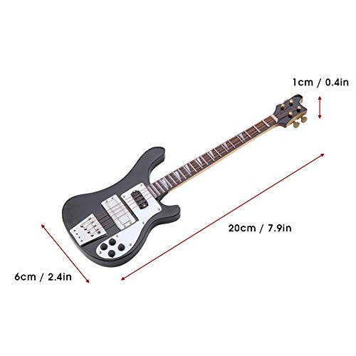 Miniature Bass, Black Miniature Bass Miniature Guitar Guitar Replica with Stand and Case Instrument Model Ornaments be placed on the bookcase, desk, beside table and music room as decoration - 7