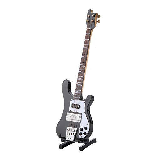 Miniature Guitar with Stand Replica Ornament Black Bass Guitar Replica Model Case Decoration Gift - 1