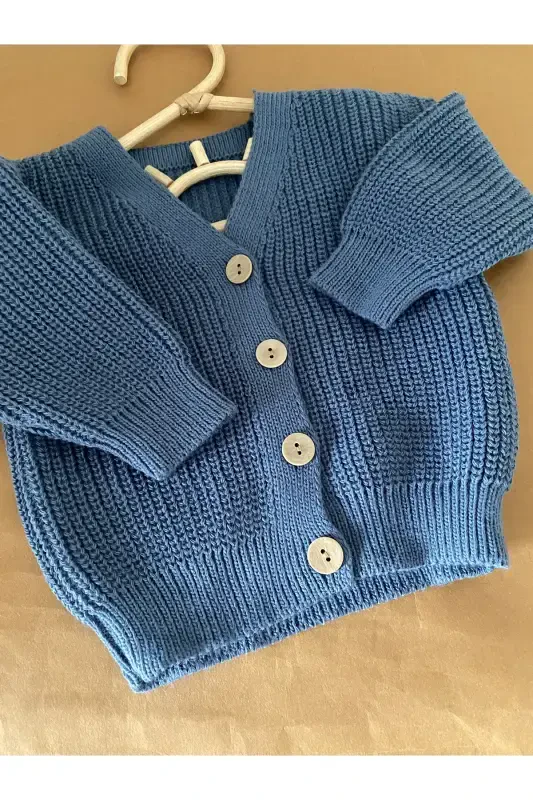 MINIBONCLUB UNISEX BUTTONED SALONICA KNITTED CARDIGAN -INDIGO BLUE-INDIGO BLUE - MINIBONCLUB