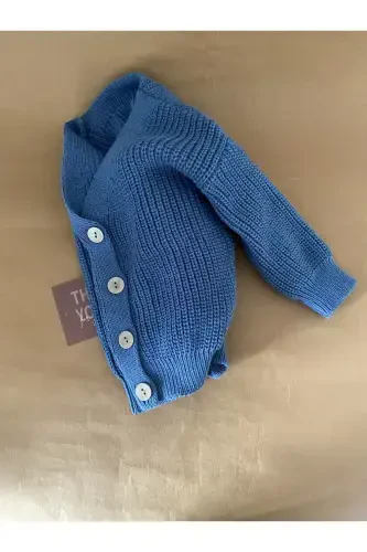 MINIBONCLUB UNISEX BUTTONED SALONICA KNITTED CARDIGAN -INDIGO BLUE-INDIGO BLUE - MINIBONCLUB (1)