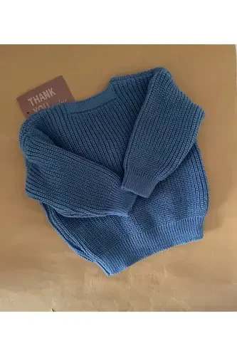 MINIBONCLUB UNISEX BUTTONED SALONICA KNITTED CARDIGAN -INDIGO BLUE-INDIGO BLUE - 3