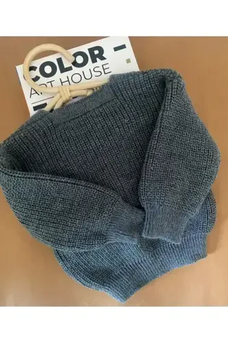 MINIBONCLUB UNISEX SALONICA BABY CHILD KNITTED SWEATER-SMOKE GRAY-LIGHT BROWN - MINIBONCLUB (1)