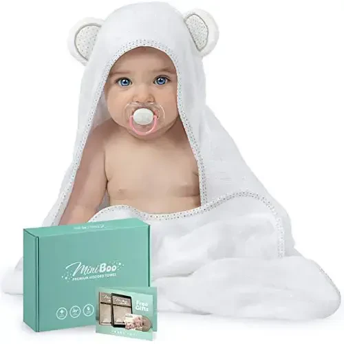 MINIBOO Hooded Baby Towels for Newborn - Super Soft Baby Bath Towels with Hood, Highly Absorbent Viscose Made from Bamboo Hooded Towel for Infant, Toddler and Kids, Baby Essentials - MINIBOO