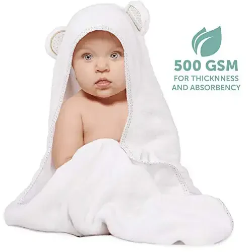 MINIBOO Hooded Baby Towels for Newborn - Super Soft Baby Bath Towels with Hood, Highly Absorbent Viscose Made from Bamboo Hooded Towel for Infant, Toddler and Kids, Baby Essentials - 3
