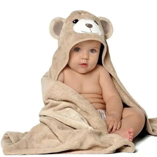 MINIBOO Hooded Baby Towels for Newborn - Super Soft Baby Bath Towels with Hood, Highly Absorbent Viscose Made from Bamboo Hooded Towel for Infant, Toddler and Kids, Baby Essentials - 1