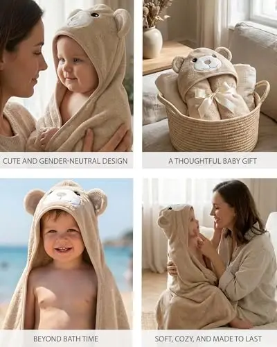 MINIBOO Hooded Baby Towels for Newborn - Super Soft Baby Bath Towels with Hood, Highly Absorbent Viscose Made from Bamboo Hooded Towel for Infant, Toddler and Kids, Baby Essentials - 4