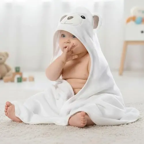 MINIBOO Hooded Baby Towels for Newborn - Super Soft Baby Bath Towels with Hood, Highly Absorbent Viscose Made from Bamboo Hooded Towel for Infant, Toddler and Kids, Baby Essentials - MINIBOO (1)