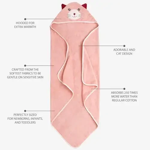 MINIBOO Hooded Baby Towels for Newborn & Toddler - Super Soft Baby Bath Towels with Hood, Highly Absorbent Viscose Made from Bamboo Hooded Towel for Girls, Newborn Essentials. - 4