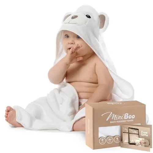 MINIBOO Premium Ultra-Soft Viscose Made from Bamboo Baby Hooded Towel with Unique Design – Hypoallergenic, Organic Baby Towels for Infants and Toddlers – Perfect as Baby Gifts - 1