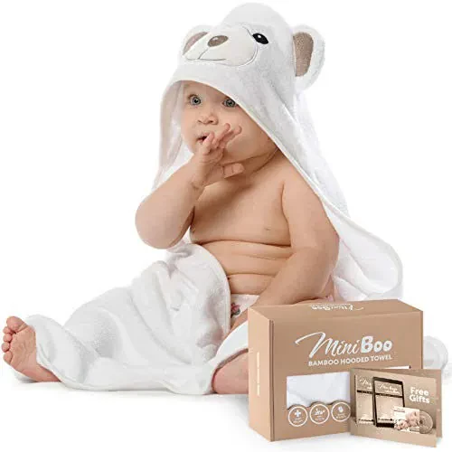 MINIBOO Premium Ultra-Soft Viscose Made from Bamboo Baby Hooded Towel with Unique Design – Hypoallergenic, Organic Baby Towels for Infants and Toddlers – Perfect as Baby Gifts - MINIBOO