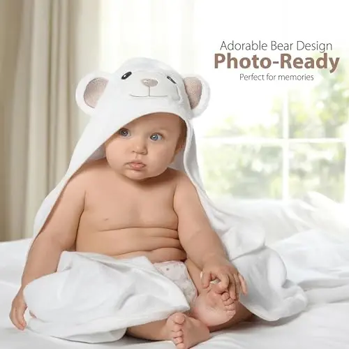 Hooded Baby Towels for Newborn & Toddler - Super Soft Baby Bath Towels with Hood, Highly Absorbent Viscose Made from Bamboo Hooded Towel for Boys, Girls, Newborn Essentials - 3
