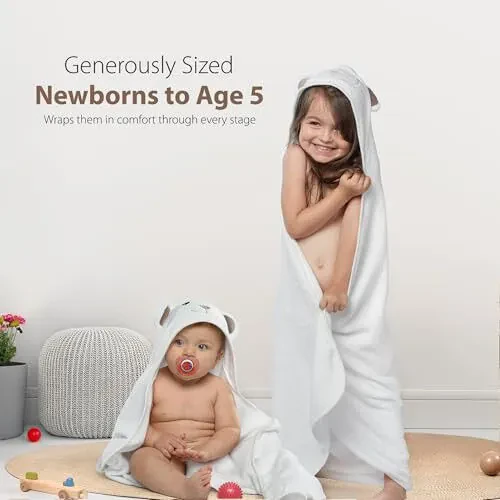 MINIBOO Hooded Baby Towels for Newborn & Toddler - Super Soft Baby Bath Towels with Hood, Highly Absorbent Viscose Made from Bamboo Hooded Towel for Boys, Girls, Newborn Essentials. - 5