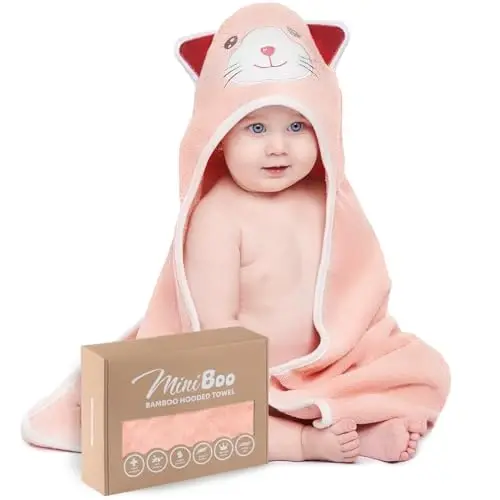 MINIBOO yangi tug'ilgan chaqaloqlar va chaqaloqlar uchun kapüşonli sochiqlar - Super yumshoq bolalar uchun hammom sochiqlari, yuqori sifatli bambukdan tayyorlangan viskozali kapüşonli sochiq qizlar uchun, yangi tug'ilgan chaqaloqlar uchun zarur. - 1