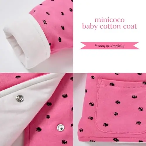 Minicoco Baby Girl Qishki Issiq Hoodies, Toddler Palto Baby Girls Kapüşonlu Tugmali Uzun Qisma Qalin Issiq Palto - 3