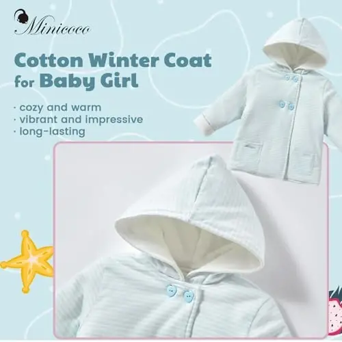Minicoco Baby Girl Winter Warm Hoodies, Toddler Coat Baby Girls Hooded Buttoned Long Sleeve Thick Warm Coat - MINICOCO (1)