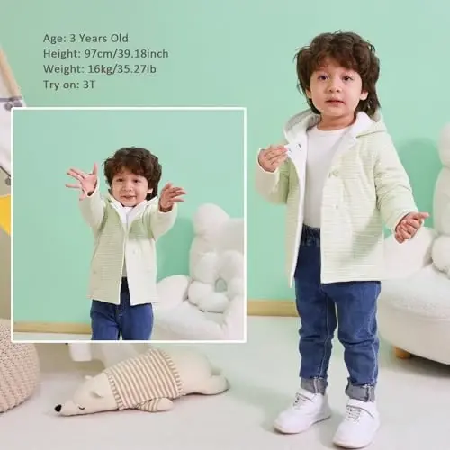 Minicoco Baby Girl Winter Warm Hoodies, Toddler Coat Baby Girls Hooded Buttoned Long Sleeve Thick Warm Coat - 7