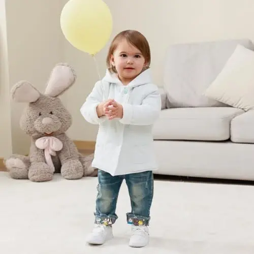 Minicoco Baby Girl Winter Warm Hoodies, Toddler Coat Baby Girls Hooded Buttoned Long Sleeve Thick Warm Coat - 6