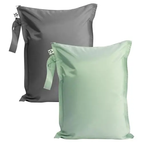 Tiny Twinkle Mess Proof Waterproof Wet Dry Bag, 2pk Reusable Wet Bags for Swimsuits and Baby Clothes, Leakproof Wet Bag for Travel and Diaper Bag (Sage, Charcoal) - 1