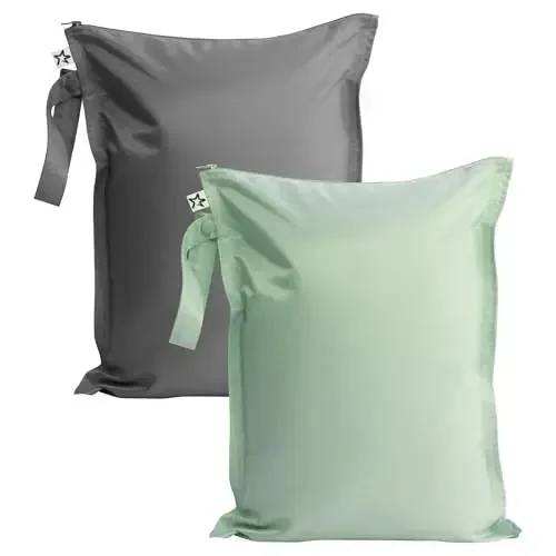 Tiny Twinkle Mess proof Waterproof Wet Dry Bag,2pk Reusable Wet Bags for Swimsuits&Baby Clothes,Leakproof Wet Bag,Waterproof Bag for Travel&Diaper bag,Wet Bags for Baby (Sage, Charcoal) 