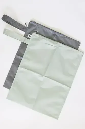 Tiny Twinkle Mess proof Waterproof Wet Dry Bag,2pk Reusable Wet Bags for Swimsuits&Baby Clothes,Leakproof Wet Bag,Waterproof Bag for Travel&Diaper bag,Wet Bags for Baby (Sage, Charcoal) - 5