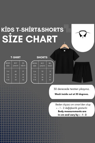 Minik Kedi Baskılı Saks Mavi Çocuk Şort T-shirt Takım - Kız Erkek Çocuk Yazlık Bisiklet Yaka-Saks Mavi - DUBU BUTİK