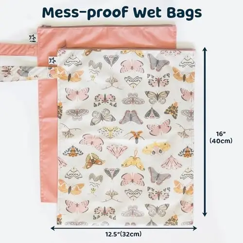 Tiny Twinkle Wet Dry Bag – 2 Pack Reusable Waterproof & Mess Proof Wet Bags for Swimsuits & Travel, Baby Towels & Beach Essentials,a Diaper Bag Must-Have(Flutter) - 3
