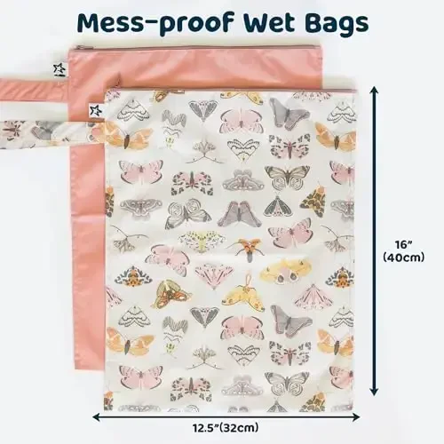 Tiny Twinkle Mess-Proof Waterproof Wet Dry Bag | 2-Packk Reusable Wet Bags for Swimsuits & Baby Clothes | Leakproof Wet Bag for Travel & Diaper Changes for Baby (Flutter) - 3