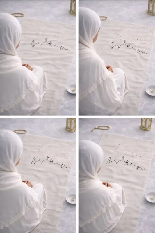 Minimal darbeli zig‘ir namozlik gilam — to‘yba beriladigan sovg‘a uchun sumkada namozlik gilam - 4