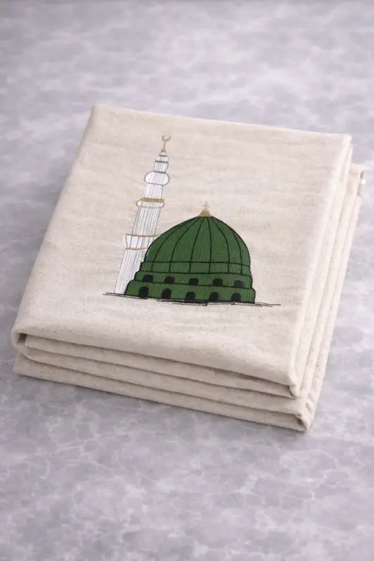 Minimal Embroidered Linen Prayer Rug - Bridal Gift Prayer Rug - Beige4 - 2