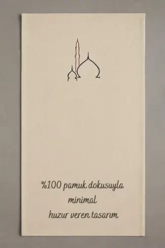 Minimal Embroidered Linen Prayer Rug - Bridal Gift Prayer Rug - Beige7 - 1