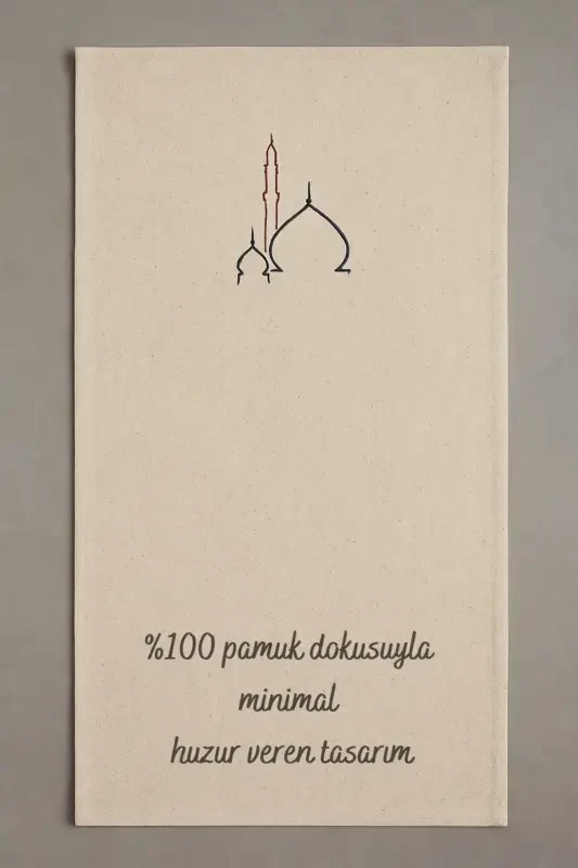 Minimal Embroidered Linen Prayer Rug - Bridal Gift Prayer Rug - Beige7 - PERDEPLUS