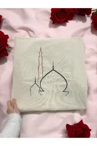 Minimal Embroidered Linen Prayer Rug - Bridal Gift Prayer Rug - Beige7 - PERDEPLUS (1)