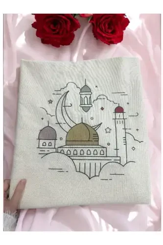 Minimal Embroidered Linen Prayer Rug - Dowry Gift Prayer Rug in Bag - Beige6 - 2