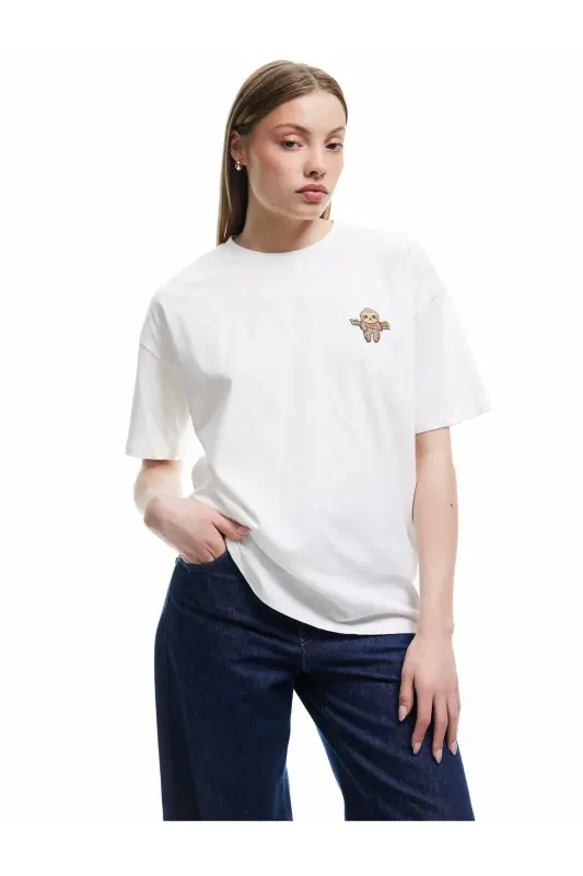 Minimal Embroidered Short Sleeve Cotton Crew Neck T-shirt - 2