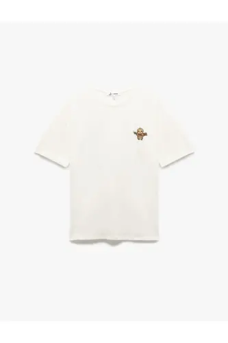 Minimal Embroidered Short Sleeve Cotton Crew Neck T-shirt - 3