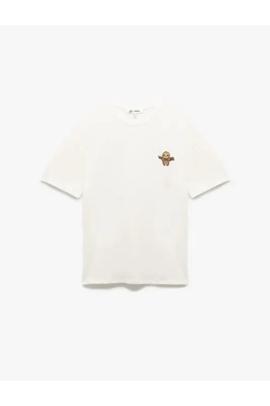 Minimal Embroidered Short Sleeve Cotton Crew Neck T-shirt - 3