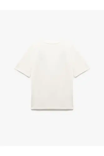 Minimal Embroidered Short Sleeve Cotton Crew Neck T-shirt - 4
