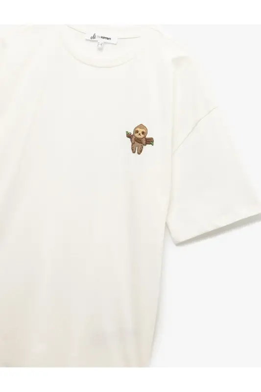 Minimal Embroidered Short Sleeve Cotton Crew Neck T-shirt - 5