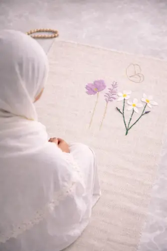 Minimal Işlemeli Keten Seccade Namazlık - Çeyizlik Hediyelik Çanta Seccadesi-Bej2 