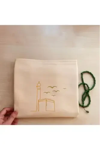 Minimal Işlemeli Keten Seccade Namazlık - Çeyizlik Hediyelik Çanta Seccadesi-Bej5 - PERDEPLUS (1)
