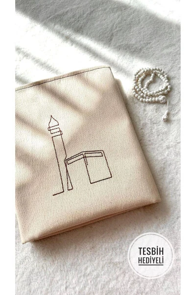 Minimal Ka'ba naqshli zig'ir namoz gilami, namoz gilami, mehr-u-siyohga sovg'a sumkasi gilami. - Modazone