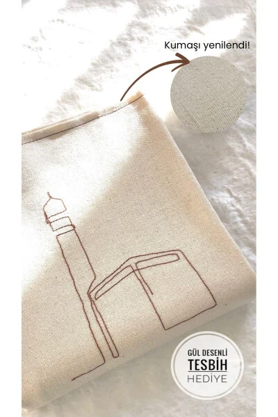 Minimal Ka'ba naqshli zig'ir namoz gilami, namoz gilami, mehr-u-siyohga sovg'a sumkasi gilami. - 8