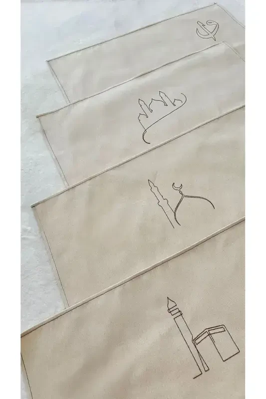 Minimal kashtali zig'ir gilam Namozlik - Sep uchun sovg'a sumkasi gilami-Bej3 - 3