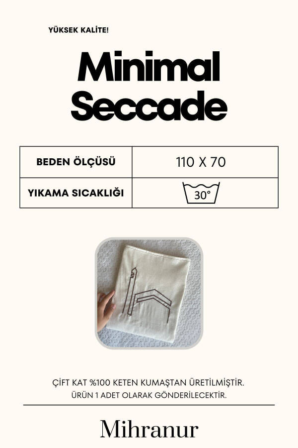 Minimal keten seccade, Kabe işlemeleriyle süslenmiş. Çeyiz, bohça veya hediyelik için ideal. - 6