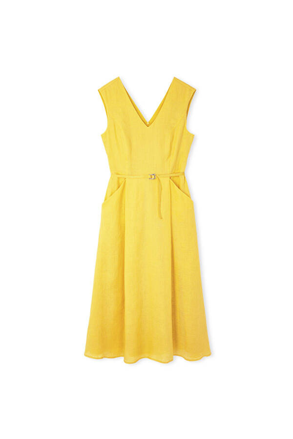 Minimal metal buckle linen dress - 3